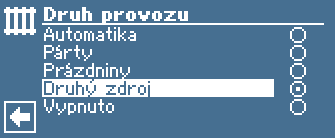 Menu druh provozu - druhý zdroj (regulátor Luxtronik)