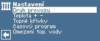 Menu nastavení - druh provozu (regulátor Luxtronik)