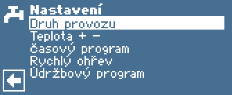 Menu nastavení - druh provozu (regulátor Luxtronik)